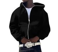 Yowablo Pull à Capuche à Fermeture éclair complète de Couleur Unie pour Hommes décontractés à la Mode Sweat-Shirt Capuche Noir Homme (Black, XXXL)