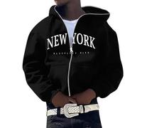 Yowablo Pull à Capuche avec Fermeture éclair complète pour Hommes, Mode Loisirs Confortable, Impression de Lettres anglaises de New York Zip Polaire (Black, L)