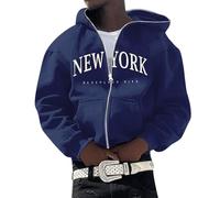 Yowablo Pull à Capuche avec Fermeture éclair complète pour Hommes, Mode Loisirs Confortable, Impression de Lettres anglaises de New York Zip Polaire (Navy, L)