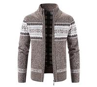 Yowablo Pulls pour Hommes Cardigans Tricotés Pull en Tricot Automne-Hiver Cardigan Tricot Veste Manteau Hommes Bloc Imprimé Col Montant Chaud (3XL,1café)