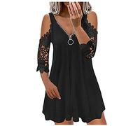 Yowablo Sexy Women Sleeve Short Zipper Strap Mode Robe décontractée Dentelle V-Neck Retour Ouvert Robe pour Femmes Robe Manches Longues
