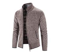 Yowablo Strickjacke Gilet Homme Cardigan Long pour Hommes Cardigan Veste Hommes Hiver Manches Longues Plus Chandail À Carreaux En Velours (L,7café)