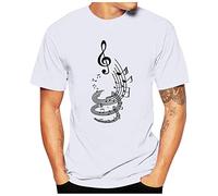 Yowablo T-Shirt à Manches Courtes pour Homme Mode décontracté drôle Note de Musique Impression o-Cou à Manches Courtes T-Shirt Hauts (XL,1 Blanc)