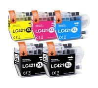 Yowell 5X LC421 421XL Cartouches d'encre Compatible pour Brother LC421 LC421XL VAL Multipack pour Brother DCP-J1050DW MFC-J1010DW DCP-J1140DW DCP-J1800DW (2X Noir, 1x Cyan, Magenta, Jaune)