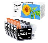 Yowell Lot de 4 LC421 Cartouches Noires d'encre Compatibles avec Brother LC421 pour Brother DCP-J1050DW DCP-J1140DW MFC-J1010DW