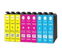 Yowell Lot de 9 Cartouches Couleur 34XL compatibles avec Epson 34XL 34 XL pour Workforce Pro WF-3720 WF-3725 WF-3720DWF WF-3725DWF