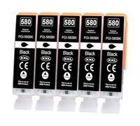 Yowell PGI-580XXL PGBK Lot de 5 cartouches d'encre compatibles avec Canon 580 PGBK Noir Pour Canon Pixma TR8550 TR7550 TR8500 TS6150 TS6350 TS6250 TS6300 TS8251 TS8150 TS6151 TS9555 0 TS95 51 (5 noirs
