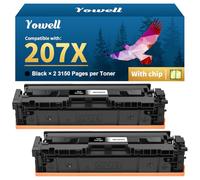Yowell Toner 207X Noir avec Puce Compatible pour HP 207X 207A pour Toner HP Color LaserJet Pro MFP M283fdw M255dw M255nw M283fdn M283cdw M282nw W2210X (2 Noir)