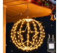 Yowin Boule Lumineuse Noël 30CM 200 LED Étoile Lumineuse avec Transformateur, Minuterie, 8 Modes Boule de Noël Exterieur Étanche Guirlande Lumineuse pour Jardin Fête Maison Decoration - Cadre Blanc