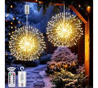 yowin Feu d'artifice à Piles 198 LEDlumières de Noël avec Télécommande | 8 Modes guirlande lumineuse, IP65 Étanche Suspension Lumières de Noël pour Fenêtre Porte Fête Décoration - 2 Pièces