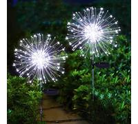 yowin Lampe Solaire Exterieur Jardin 2 Pièces 120 LED Feu d'artifice Solaire, 8 Modes Éclairage Extérieur Solaire, Étanche Lampe Solaire de Pissenlit pour Jardin Pelouse Terrasse Décoration - Blanc