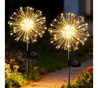 yowin Lampe Solaire Exterieur Jardin 2 Pièces 120 LED Feu d'artifice Solaire, 8 Modes Éclairage Extérieur Solaire, Étanche Lampe Solaire de Pissenlit pour Jardin Pelouse Terrasse Noël Décoration