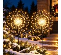 yowin Lampe Solaire Exterieur Jardin 2 Pièces 120LED Feu d'artifice Solaire | 8 Modes Éclairage Extérieur Solaire, Étanche Lampe Solaire de Pissenlit pour Jardin Pelouse Terrasse Noël Décoration