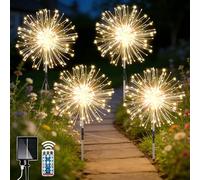 yowin Lampe Solaire Exterieur Jardin 4 x 120 LED Feu d'artifice Solaire | Télécommande 8 Modes Étanche Éclairage Extérieur Solaire de Pissenlit pour Jardin Pelouse Terrasse Deco - Blanc Chaud
