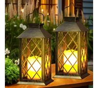 Yowin Lanterne Solaire Exterieur 2 Pièces Grande Lampe Solaire Jardin avec Bougie, Verre Trempé, Lampe de Table Étanche Suspension Lampe, Solaire Exterieur a Poser pour Balcon Jardin Terrasse Deco