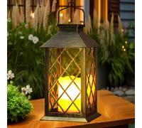 Yowin Lanterne Solaire Exterieur Grande Lampe Solaire Jardin avec Bougie, Verre Trempé, Lampe de Table Étanche Suspension Lampe, Solaire Exterieur a Poser pour Balcon Jardin Terrasse Deco - Bronze