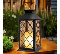Yowin Lanterne Solaire Exterieur Grande Lampe Solaire Jardin avec Bougie, Verre Trempé, Lampe de Table Étanche Suspension Lampe, Solaire Exterieur a Poser pour Balcon Jardin Terrasse Deco - Noir
