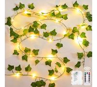 yowin Lierre Artificiel Guirlande Lumineuse, 10M 100 LED Guirlande Feuille Alimenté par Pile avec Télécommande, 8 Modes Faux Lierre, Étanche Lumiere Noël pour Décoration Chambre Intérieur Extérieure