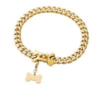 Yowity Collier pour chien de 15 mm de large en acier inoxydable solide avec boucle en forme d'os plaqué or 18 carats pour chiens de petite, moyenne et grande taille - 45,7 cm