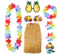 Yowlens Lot de 8 accessoires de costume hawaïen avec haut de bikini à fleurs, Lei hawaïen, pince à cheveux hibiscus pour fête hawaïenne Luau