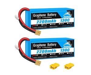 Yowoo 2 Paquets Batterie Lipo 2S 2200mAh 130C 7.4V Batterie Graphène avec Connecteur XT60 Compatible avec RC 1/16 ou 1/14 RC Cars Helicopter FPV Racing Drones Quadcopters Avion (with Deans T Fiche)