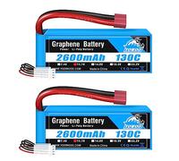 Yowoo 3S 11.1V 2600mAh 130C Deans T Plug Graphène LiPo Lot 2 Batteries RC | Pour E-flite Valiant, Parkzone E4F Wildcat, Great Planes E-Cub, voitures, camions, hélicoptères, avions, bateaux et drones RC
