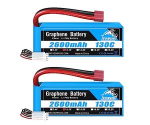 Yowoo 3S 11.1V 2600mAh 130C Deans T Plug Graphène LiPo Lot 2 Batteries RC | Pour E-flite Valiant, Parkzone E4F Wildcat, Great Planes E-Cub, voitures, camions, hélicoptères, avions, bateaux et drones RC