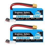 Yowoo Lot de 2 Batteries Lipo 3S 2600 mAh 11,1 V 130 C Graphène avec connecteur XT60 pour E-flite Valiant Parkzone E4F Wildcat Grands Avions E-Cub RC Voiture Bateau Camion Heli Avion