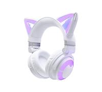 YOWU Casque de jeu pliable RVB sans fil 5.2 avec oreilles de chat SoundMage, micro intégré, éclairage et effet personnalisables via application, conçu pour filles joueuses (CE, blanc)