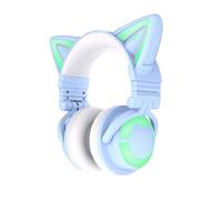 YOWU Casque de jeu pliable sans fil RVB 5.2 avec oreilles de chat SoundMage, micro intégré, éclairage et effet personnalisables via application, conçu pour les filles joueuses (3G, bleu)