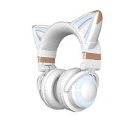 YOWU Casque de jeu pliable sans fil RVB 5.2 avec oreilles de chat SoundMage, micro intégré, éclairage et effet personnalisables via application, conçu pour les filles joueuses (3G, blanc)