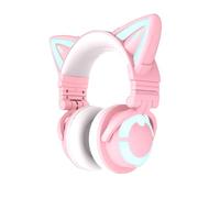YOWU Casque d'écoute de Chat RVB sans Fil 5.0 avec Micro intégré, éclairage et Effet Personnalisables Via Application, câble Audio de Type C, pour PC, Ordinateur Portable, Mac, Smartphone (Rose)