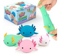 YoYa Toys Squisheez Axolotl Lot de 4 mini jouets spongieux pour soulager le stress - Jouets amusants et mignons pour enfants et adultes - Kawaii Squishies en rose, blanc, vert et bleu