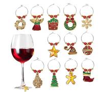 Yoyakie 12pcs Marqueurs de vin de Noël - étiquettes suspension en alliage zinc - décoration verre cocktails drôles pour les fêtes des fêtes Marqueurs vin pour verres