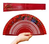 Yoyakie Ventilateur de main pliant vintage en bois chinois espagnol avec motifs floraux à double face pour la fête de danse Cheongsam décor