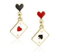 YOYEAH Boucles d'oreilles cartes à jouer pour femme - Tenue royale de casino, chaussures Harley Quinn, costume de cartes et accessoires de chapelier pour casino/Las Vegas