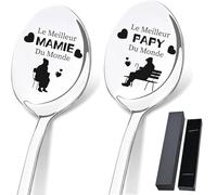 YOYEAH Cadeau Papi Mamie - Cuillères à Thé Gravées Inox, Meilleur Papy Mamie Monde, Cadeau Anniversaire Original, Parfait pour Café & Annonce Grossesse Mamie