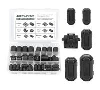 YOYEAH Lot de 40 noyaux de ferrite pour câbles - Filtre en ferrite pliable avec 6 tailles différentes - Anneau de noyau de ferrite - Filtre anti-parasite pour câbles RFI EMI - Noir - Diamètre