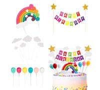 YOYEAH Rainbow Decoration Gâteau d’Anniversaire pour Enfants - Happy Birthday Cake Topper Set avec des Nuages et des Ballons pour Une décoration de fête colorée