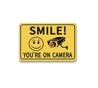 YOYI ART Panneau en métal avec inscription « Smile You're on Camera » - 20,3 x 30,5 cm - Pour la sécurité de la maison, les affaires, la cour, le jardin et la vidéosurveillance