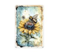YOYI ART Panneaux de jardin en métal pour l'extérieur - Panneau vintage abeille tournesol, panneaux d'extérieur pour terrasse, jardin, porche, maison et cour, cadeaux pour femme, 20,3 x 30,5 cm