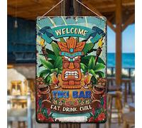 YOYI ART Plaque en métal vintage « Welcome Tiki Bar » pour extérieur, extérieur, bar, piscine, jardin, plage, hawaïen, décoration de chambre - 20,3 x 30,5 cm