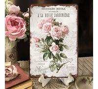 YOYI ART Plaque murale vintage en étain - Style rustique victorien français - Panneau floral shabby chic pour chambre, salle de bain, jardin, ferme, décoration murale - Accessoires d'art - Cadeaux