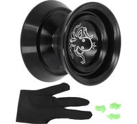 Yoyo Ball ne répondent pas en alliage d'aluminium avancé Fade Free Exquis pour la compétition avec gant 3PCS -Cordes Noir
