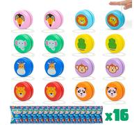 BONNYCO Yoyo Enfant Lot 16 Pièces Animaux de la Jungle Lot Yoyo Bois Cadeau Anniversaire Enfants Invites | Cadeaux Anniversaire Invités | Petit Jouet Pinata, Pochette Surprise, Goodies Élèves