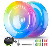 Yoyo K2 Crystal bleu rose jaune pour enfants - Yoyo réactif pour débutants, yo-yo double usage avec roulement YoJo non responsable + 12 cordes JoJo + sac JoJo