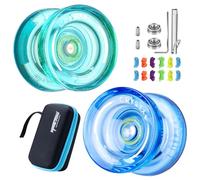 YOYO K2 Plus Crystal Yoyos pour Enfants, Double Usage réactif pour débutants, roulement inréactif pour intermédiaire, avec 10 Cordes, 2 Sacs, 2 extracteurs de roulement (Vert + Bleu)