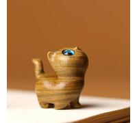 YOYOBO Sculpture en Bois de Santal Vert, Chaton étrange, Animal créatif en Bois, Chat Mignon, Jeu à la Main, poignée, Un Petit Cadeau d'anniversaire