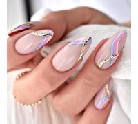 YoYoee Lot de 24 faux ongles courts en forme d'amande - Couverture complète - Faux ongles mignons pour femmes et filles