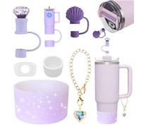 YOYOHAHAHA Stanley Cup Ensemble d'accessoires à paillettes comprenant 4 couvercles de paille, 2 protections anti-fuite, 1 pendentif Stanley Cup, 1 fond de protection en silicone pour gobelets de 1,2 l